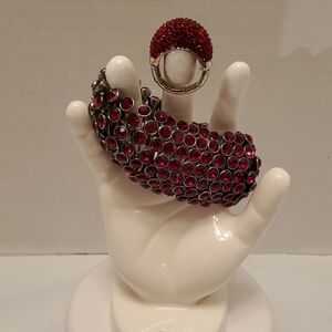 Red Stone Stretch Bracelet & Ring